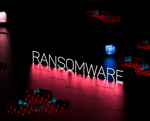RANSOMWARE digital text, word, data security threat. Ransomware concept, banner. 3D render