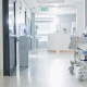 Hospital, healthcare and medical with an empty corridor for wellness, care or treatment and disease control. Medicine, service and hallway of a lobby in a clinic for rehabilitation or recovery