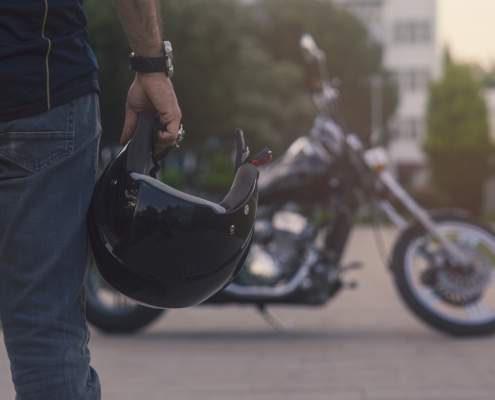 motorcycle driver and helmet