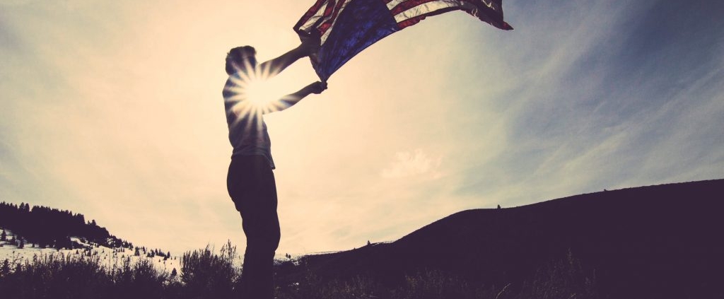 american flag in the sunset