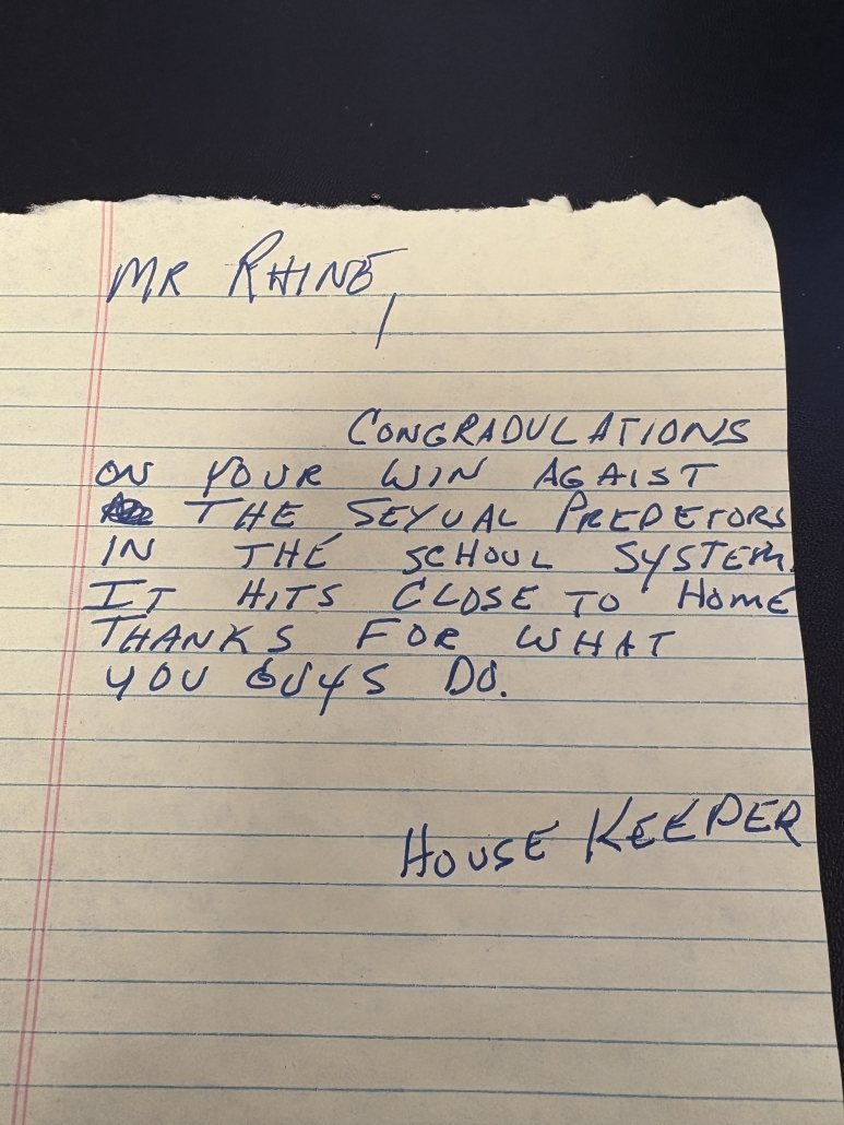 Housekeeper note about sexual abuse case